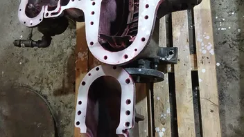 Split casing under dye penetrant inspection