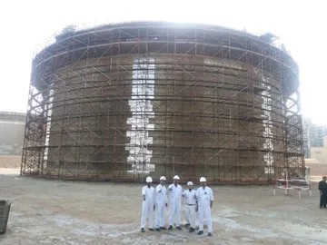 Scaffolding supply in Pakistan: scaffolding erected around a storage tank