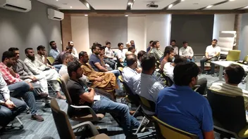 Large group training session in a meeting room